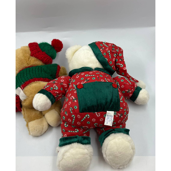 Vintage Teddy Bear Christmas Plush Sweater Slippers Candy Cane PJ's Stocking Hat - Picture 8 of 11